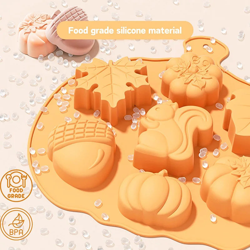 Autumn Silicone Chocolate Molds Leafs Pumpkins Acorns Cake Pan Baking Tray Moulds Thanksgiving Day Harvest Theme Mousse Making