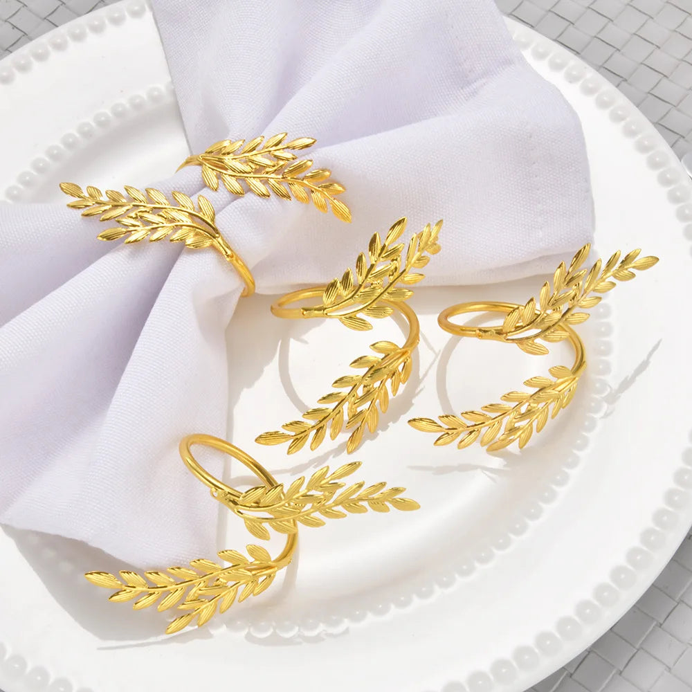 1Pcs Gold Leaf Napkin Rings Metal Fall Napkin Holder for Festival Christmas Thanksgiving Wedding Dinnig Table Decoration