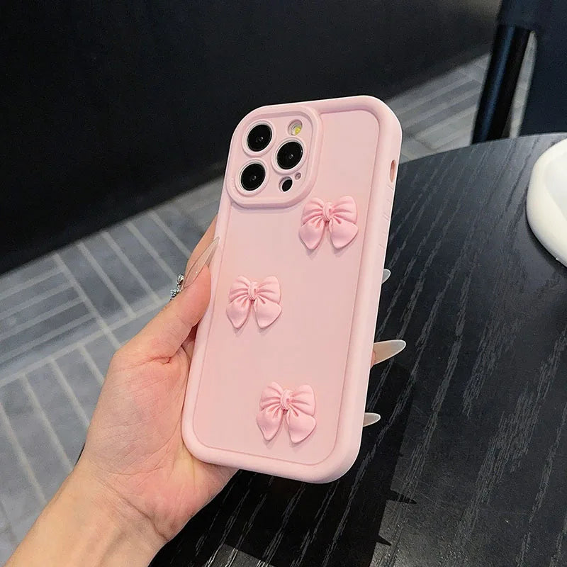 3D Pink Cute Butterfly Silicone Soft Phone Case For iPhone 16 15 14 13 12 11 Pro Max XS XR X 7 8 Plus SE Shockproof Candy Cover