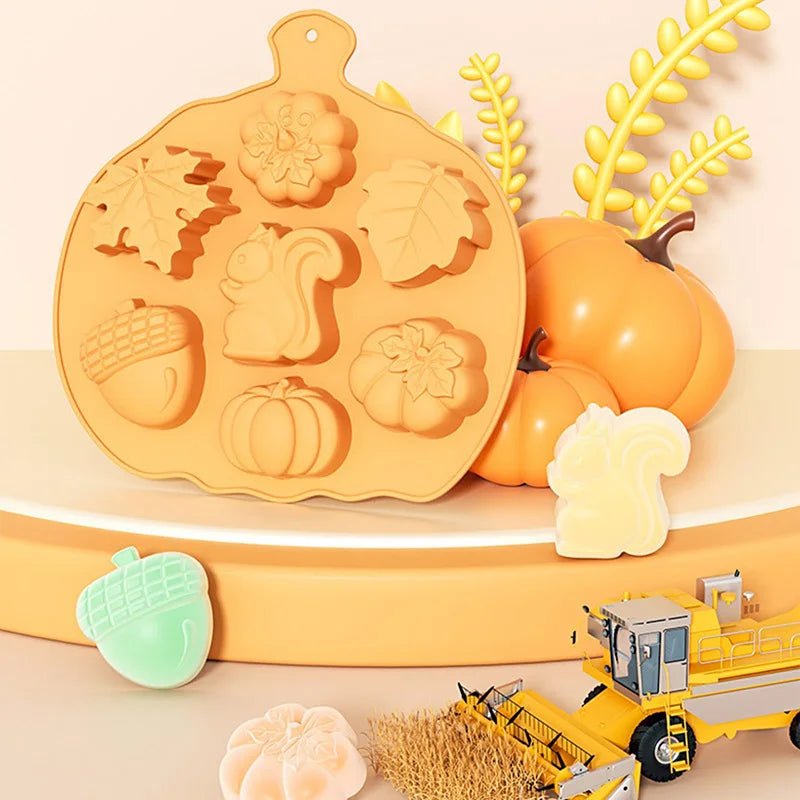 Autumn Silicone Chocolate Molds Leafs Pumpkins Acorns Cake Pan Baking Tray Moulds Thanksgiving Day Harvest Theme Mousse Making