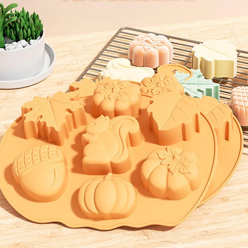 Autumn Silicone Chocolate Molds Leafs Pumpkins Acorns Cake Pan Baking Tray Moulds Thanksgiving Day Harvest Theme Mousse Making