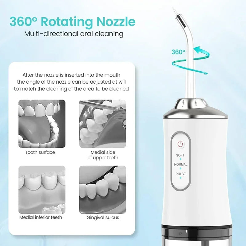 Portable Water Flosser 3 Modes IPX7 Waterproof Electric Rechargeable Oral Irrigator With 4 Nozzles Dental Teeth Cleaner