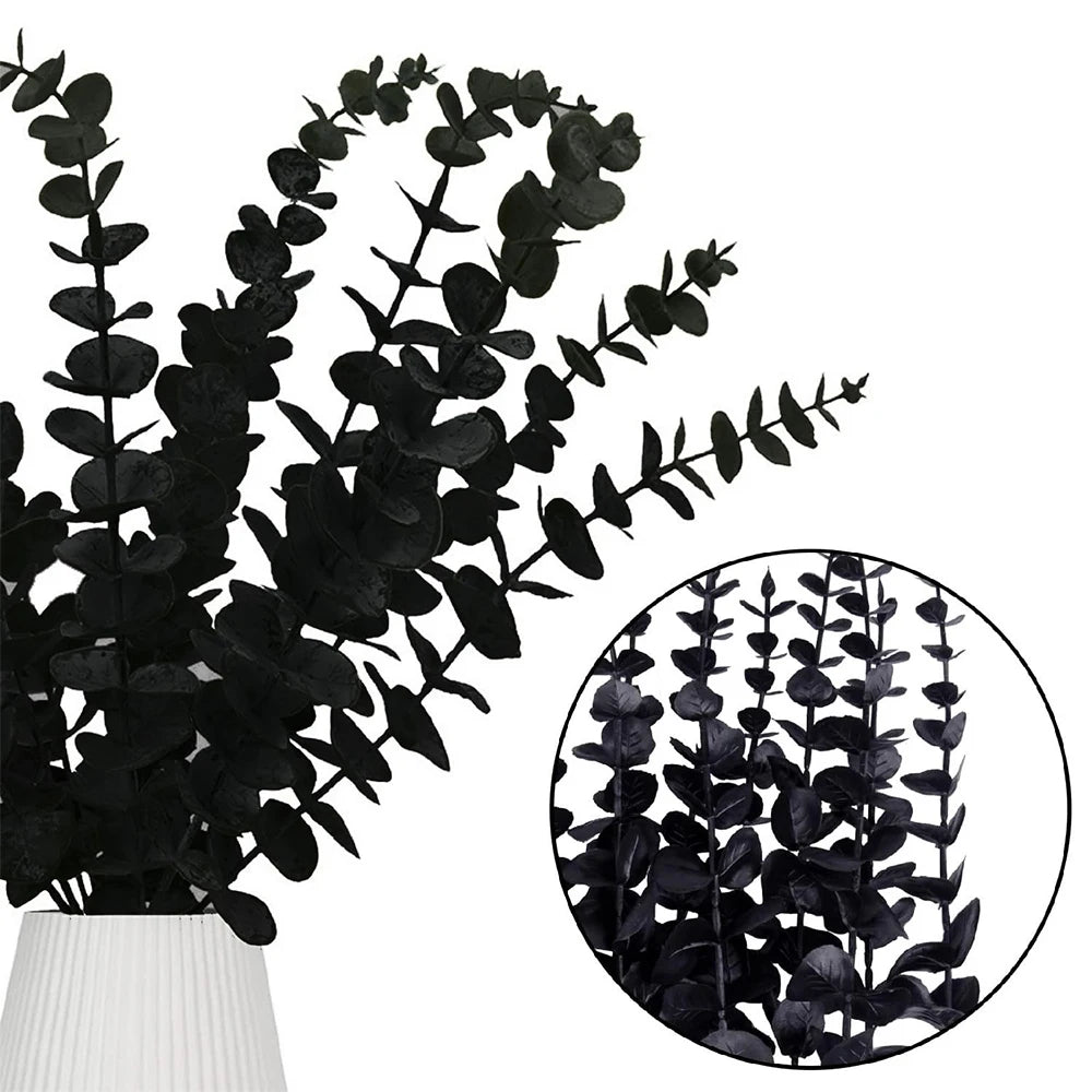 10 Pcs Black Artificial Eucalyptus Stems 14.96in Faux Halloween Thanksgiving Flowers Eucalyptus Leaf Centerpiece Home Decoration