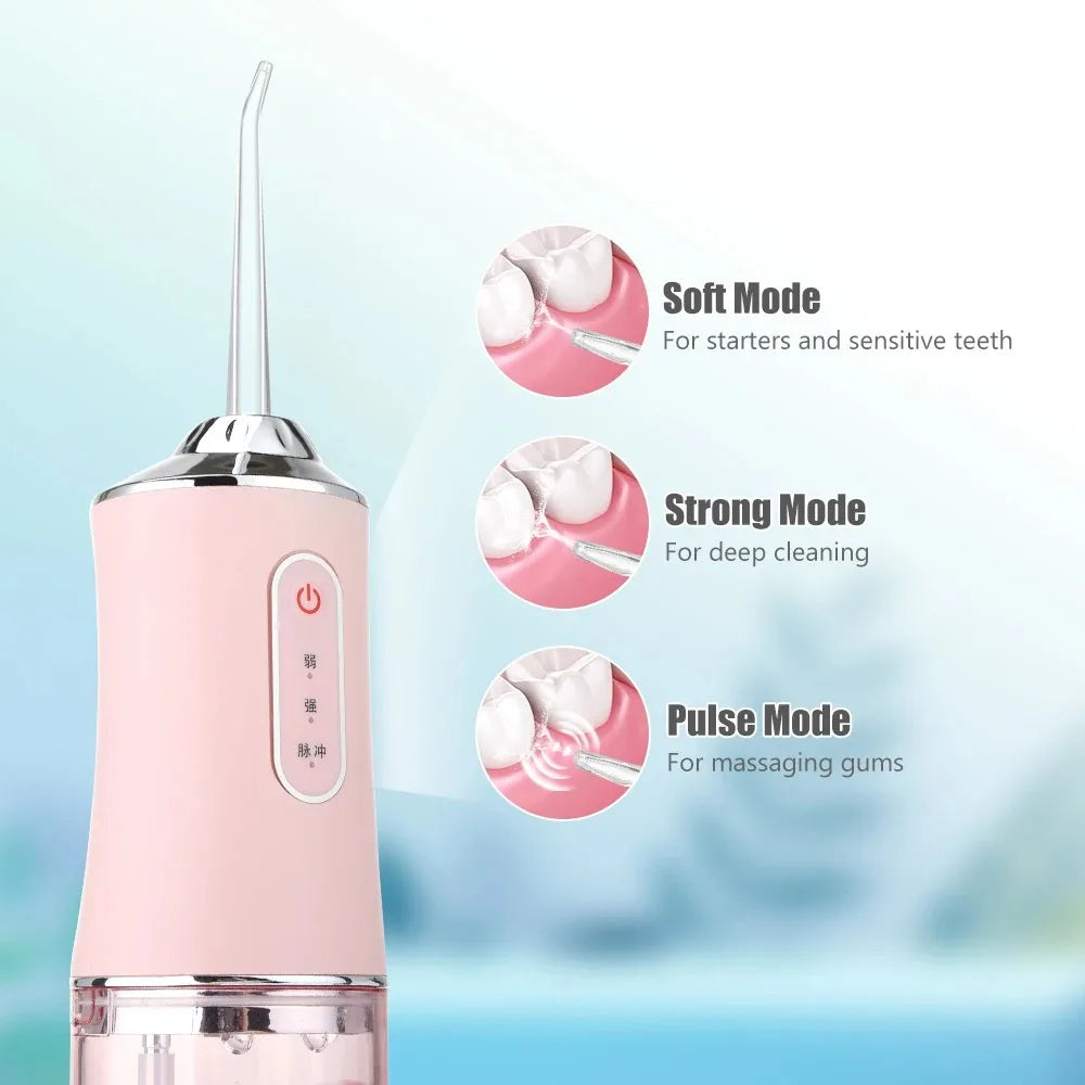 Portable Water Flosser 3 Modes IPX7 Waterproof Electric Rechargeable Oral Irrigator With 4 Nozzles Dental Teeth Cleaner