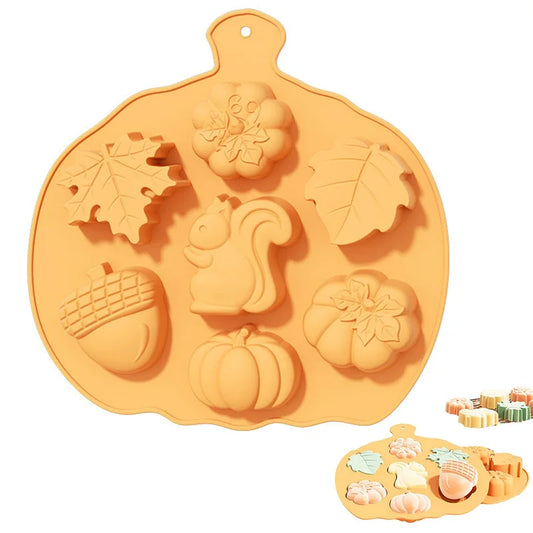 Autumn Silicone Chocolate Molds Leafs Pumpkins Acorns Cake Pan Baking Tray Moulds Thanksgiving Day Harvest Theme Mousse Making